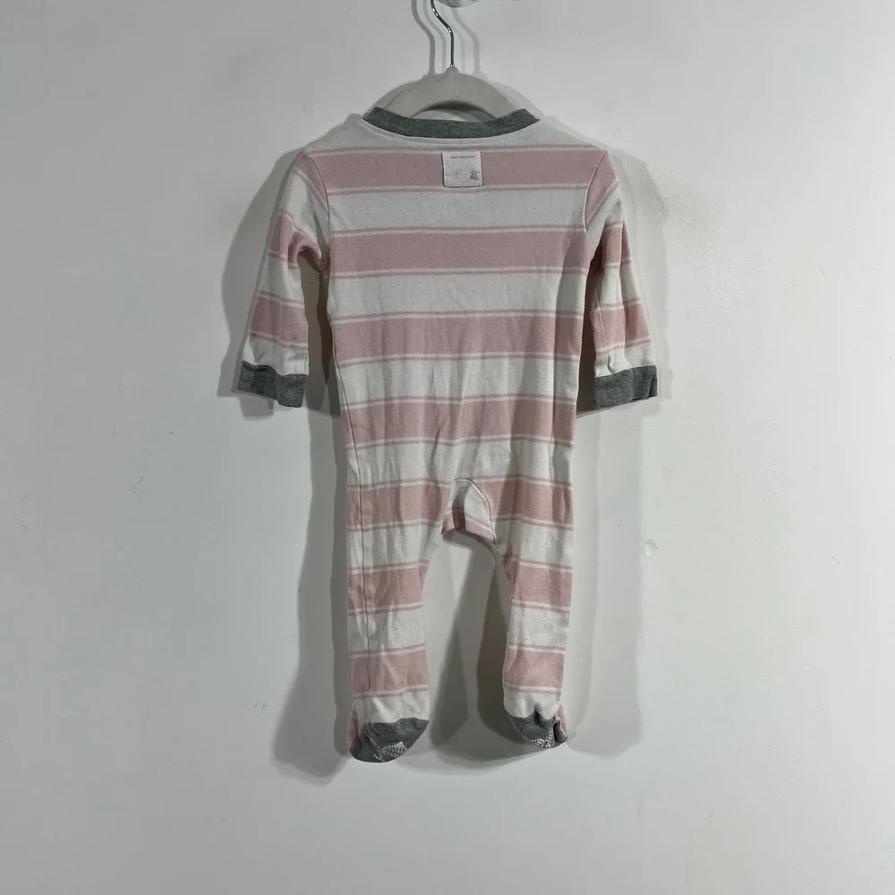 Burt's Bees Baby Pink White Striped Organic Cotton Footed Sleeper 3-6M